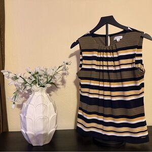 Calvin Klein Women's Striped Sleeveless Blouse - Black and Gold